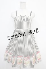 Emily Temple cute / ストライプ&ジャム瓶ノースリーブワンピース  クロ Y-25-05-05-100-ET-OP-SZ-ZY