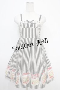 Emily Temple cute / ストライプ&ジャム瓶ノースリーブワンピース  クロ Y-25-05-05-100-ET-OP-SZ-ZY