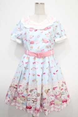 画像1: axes femme kawaii / mikko illustration × axes femme KAWAII ダイナーカフェワンピース M サックス Y-25-05-05-111-AX-OP-SZ-ZY