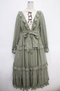 axes femme kawaii / クラシカルフリルロングワンピ  グリーン Y-25-05-05-112-AX-OP-SZ-ZY