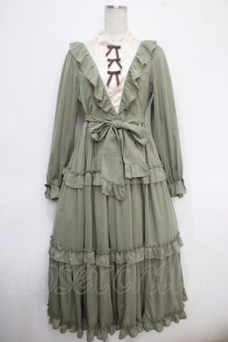 画像1: axes femme kawaii / クラシカルフリルロングワンピ  グリーン Y-25-05-05-112-AX-OP-SZ-ZY