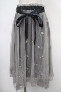 axes femme / 小花刺繍イレヘムスカート M 紺 Y-25-05-05-147-AX-SK-SZ-ZI