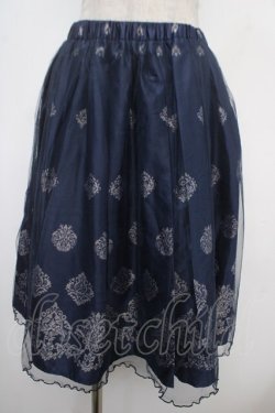 画像1: axes femme / オーナメント柄チュールスカート M 紺 Y-25-05-05-155-AX-SK-SZ-ZY
