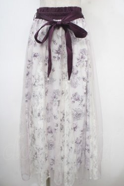 画像1: axes femme / 薔薇柄チュール×レース重ねスカート  ラベンダー Y-25-05-05-157-AX-SK-SZ-ZY