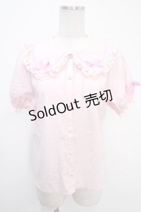axes femme kawaii / 梯子レース半袖ブラウス  ピンク Y-25-05-05-020-AX-BL-SZ-ZY