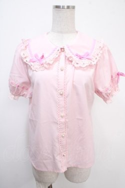画像1: axes femme kawaii / 梯子レース半袖ブラウス  ピンク Y-25-05-05-020-AX-BL-SZ-ZY