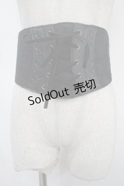 画像1: axes femme / レース使い編み上げゴムベルト  黒 Y-25-05-08-031-AX-ZA-SZ-ZY