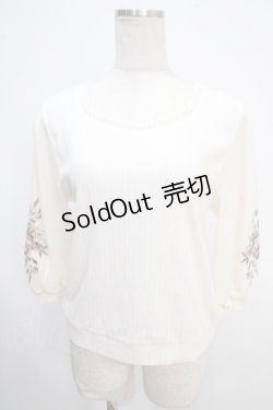画像1: axes femme / 花刺繍チュール袖七分袖プルオーバー M 白 Y-25-05-10-007-AX-TO-SZ-ZY