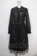 axes femme / フロッキープリントレースワンピース M 黒 Y-25-05-10-093-AX-OP-SZ-ZY