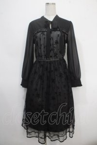 axes femme / フロッキープリントレースワンピース M 黒 Y-25-05-10-093-AX-OP-SZ-ZT343