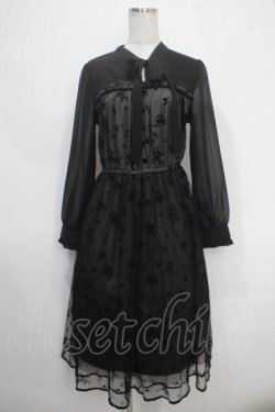 画像1: axes femme / フロッキープリントレースワンピース M 黒 Y-25-05-10-093-AX-OP-SZ-ZY