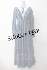 axes femme kawaii / クラシカルフリルロングワンピ  サックス Y-25-05-10-137-AX-OP-SZ-ZY