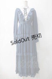 axes femme kawaii / クラシカルフリルロングワンピ  サックス Y-25-05-10-137-AX-OP-SZ-ZY