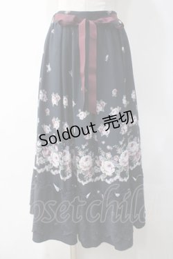 画像1: axes femme / 裾レース使い薔薇柄スカート  紺 Y-25-05-10-151-AX-SK-SZ-ZY