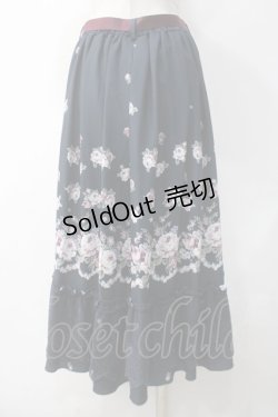 画像2: axes femme / 裾レース使い薔薇柄スカート  紺 Y-25-05-10-151-AX-SK-SZ-ZY