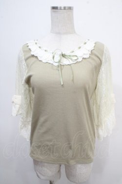 画像1: axes femme / レース×リボン袖プルオーバー M ミント Y-25-05-10-019-AX-TO-SZ-ZY