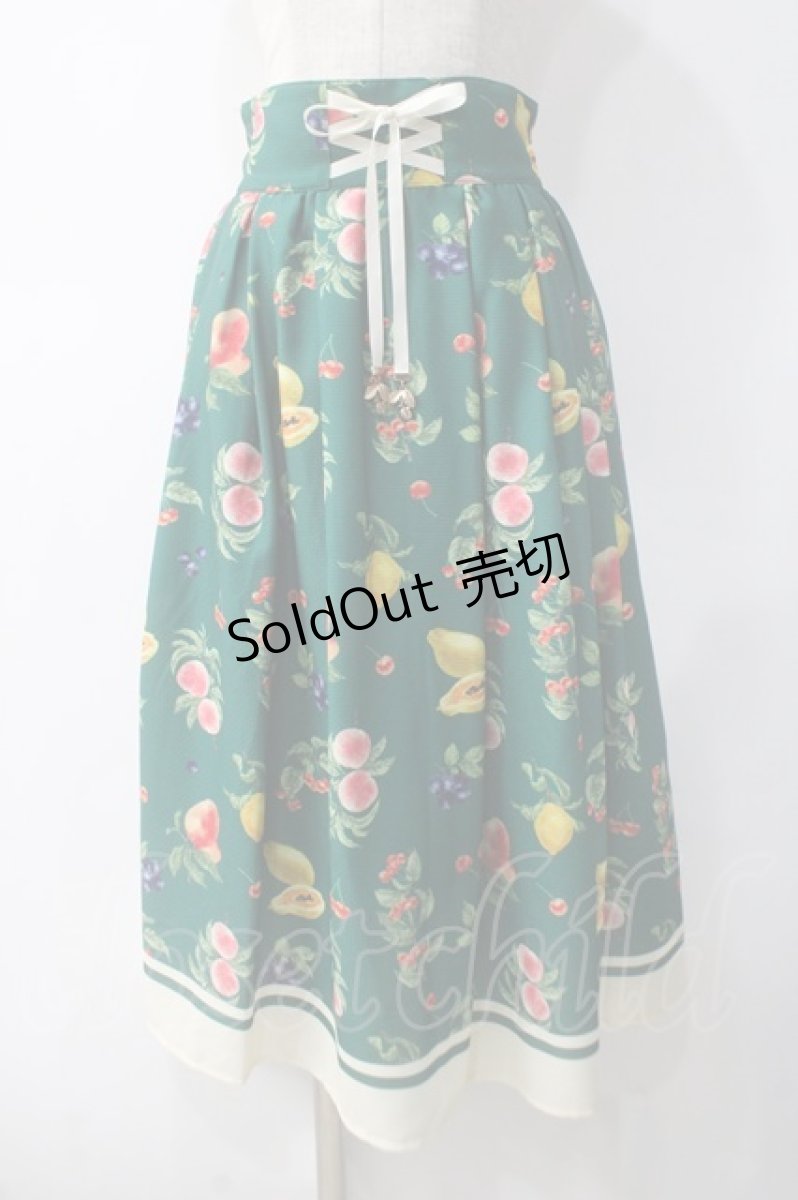 画像1: 【SALE】axes femme / ミックスフルーツ柄スカート M グリーン Y-25-05-10-177-AX-SK-SZ-ZT503 (1)