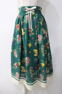 axes femme / ミックスフルーツ柄スカート M グリーン Y-25-05-10-177-AX-SK-SZ-ZI