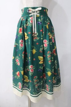 画像1: axes femme / ミックスフルーツ柄スカート M グリーン Y-25-05-10-177-AX-SK-SZ-ZY