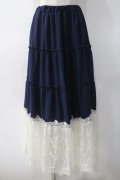 axes femme / 裾レースティアードスカート M 紺 Y-25-05-10-185-AX-SK-SZ-ZY