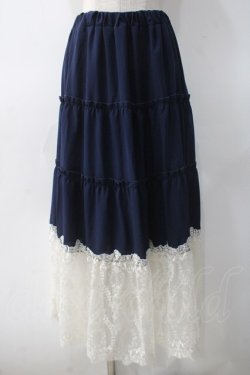 画像1: axes femme / 裾レースティアードスカート M 紺 Y-25-05-10-185-AX-SK-SZ-ZY