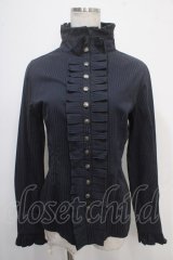 PUTUMAYO / フリルストライプブラウス  紺 Y-25-05-10-024-PT-BL-SZ-ZY