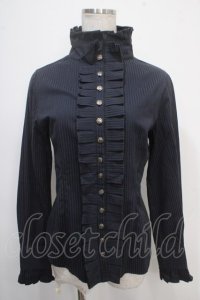 PUTUMAYO / フリルストライプブラウス  紺 Y-25-05-10-024-PT-BL-SZ-ZY