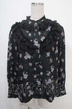 画像1: axes femme / レトロオーナメントバラ柄ブラウス F 黒 Y-25-05-10-025-AX-BL-SZ-ZY