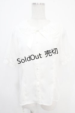 画像1: axes femme kawaii / ギャザー丸襟半袖ブラウス M 白 Y-25-05-10-029-AX-BL-SZ-ZY
