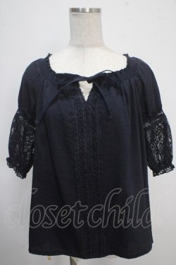 画像1: axes femme / 袖レース2WAYブラウス M 紺 Y-25-05-10-043-AX-BL-SZ-ZY