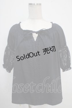 画像1: axes femme / 袖レース2WAYブラウス M 紺 Y-25-05-10-043-AX-BL-SZ-ZI