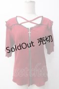 DearMyLove / 十字架フロントジップリブトップス 3L レッド Y-25-05-14-043-EL-TO-SZ-ZY