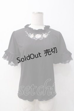 画像1: axes femme / バラ刺繍リブトップス F 黒 Y-25-05-14-049-AX-TO-SZ-ZY