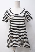 GLAD NEWS / 安ピン付きダメージカットソー  白黒 Y-25-05-14-054-GL-TO-SZ-ZY