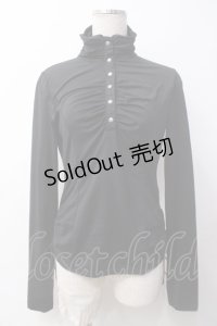 Ozz oneste / 薔薇刺繍ハイネックカットソー  黒 Y-25-05-14-056-OO-TO-SZ-ZY