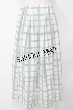 画像1: an another angelus / ペイントタッチ柄タックスカート F グリーン×ホワイト Y-25-05-14-128-CA-SK-SZ-ZY