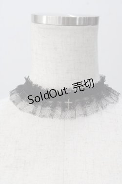 画像1: PUNK / クロスチャームレースチョーカー  黒 Y-25-05-16-008-PU-AC-SZ-ZY