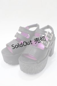 YOSUKE / 厚底ベルティッドサンダル S 黒 Y-25-05-16-085-PU-SH-SZ-ZY