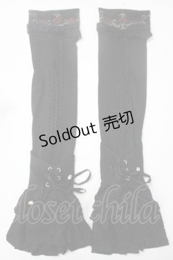 画像1: Ozz oneste / 薔薇刺繍編上げレースアームカバー  黒 Y-25-05-16-041-OO-ZA-SZ-ZY