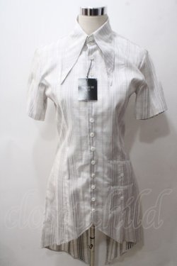 画像1: BPN FOR MEN / ストライプ燕尾ロングシャツ M 白 Y-25-05-19-086-GO-BL-SZ-ZY