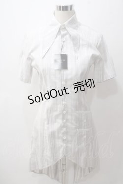 画像1: BPN FOR MEN / ストライプ燕尾ロングシャツ M 白 Y-25-05-19-086-GO-BL-SZ-ZY