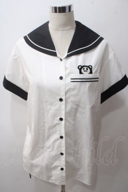 画像1: PEACE NOW / エビィちゃん刺繍セーラーブラウス M 白×黒 Y-25-05-19-087-PU-BL-SZ-ZY