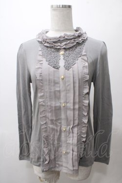 画像1: axes femme / 胸元ブラウス風プルオーバー  グレー Y-25-05-19-012-AX-TO-AS-ZY