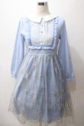 axes femme POETIQUE / 雪の結晶ラメ刺繍長袖ワンピース M サックス Y-25-05-19-100-AX-OP-SZ-ZY