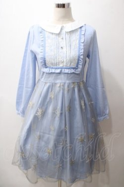 画像1: axes femme POETIQUE / 雪の結晶ラメ刺繍長袖ワンピース M サックス Y-25-05-19-100-AX-OP-SZ-ZY