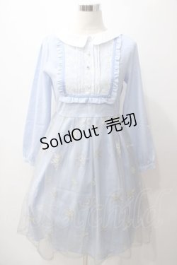 画像1: axes femme POETIQUE / 雪の結晶ラメ刺繍長袖ワンピース M サックス Y-25-05-19-100-AX-OP-SZ-ZY