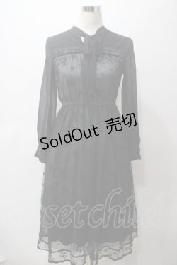画像1: axes femme / フロッキープリントレースワンピース M 黒 Y-25-05-19-108-AX-OP-SZ-ZT073