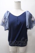 axes femme / チュール刺繍フレア袖リブプルオーバー M 紺 Y-25-05-19-015-AX-TO-SZ-ZY