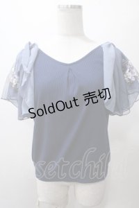 axes femme / チュール刺繍フレア袖リブプルオーバー M 紺 Y-25-05-19-015-AX-TO-SZ-ZY