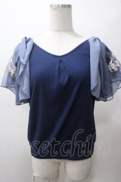 画像1: axes femme / チュール刺繍フレア袖リブプルオーバー M 紺 Y-25-05-19-015-AX-TO-SZ-ZY